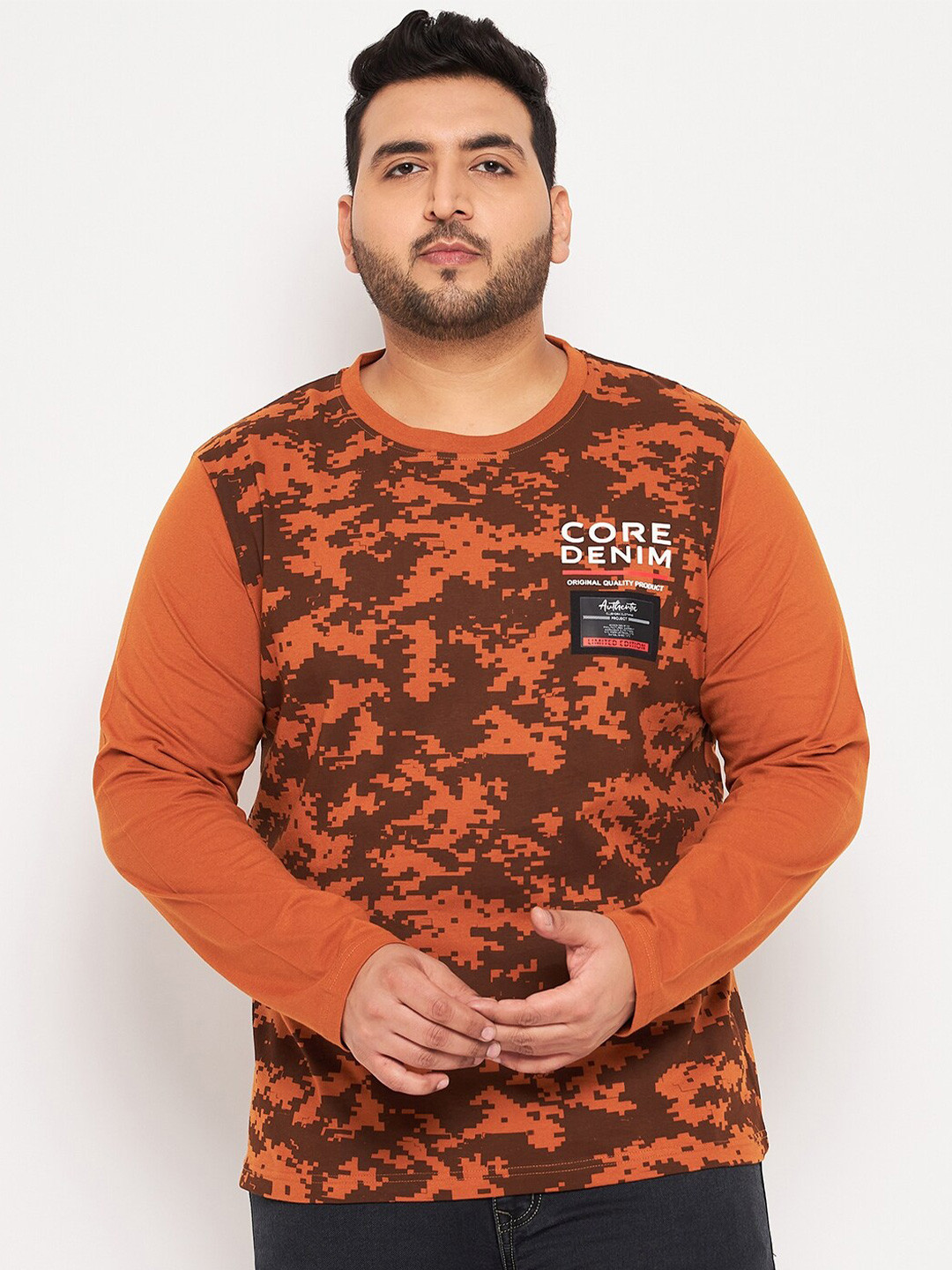 

Club York Plus Size Abstract Printed Cotton T-shirt, Brown