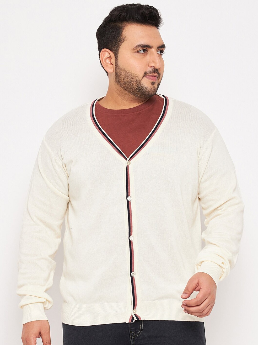 

Club York Plus Size V-Neck Cotton Cardigan Sweater, Off white