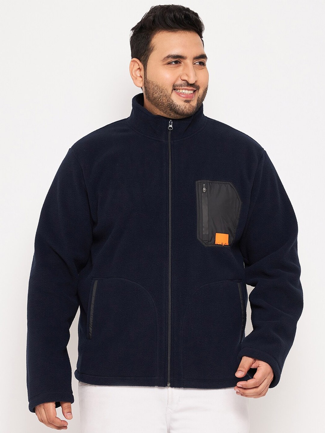 

Club York Plus Size High Neck Fleece Front Open Sweatshirt, Navy blue
