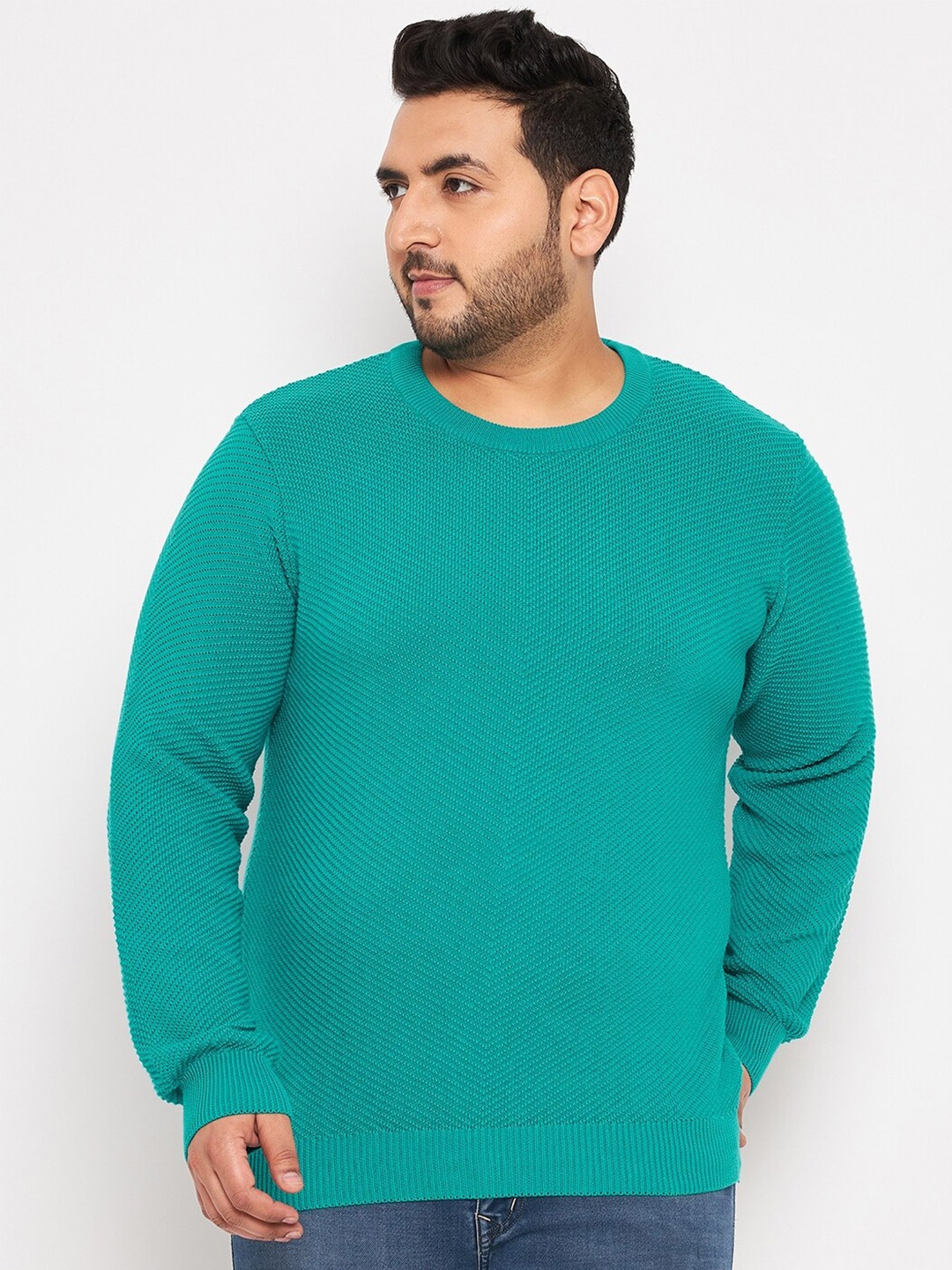 

Club York Plus Size Self Design Ribbed Cotton Pullover Sweaters, Teal