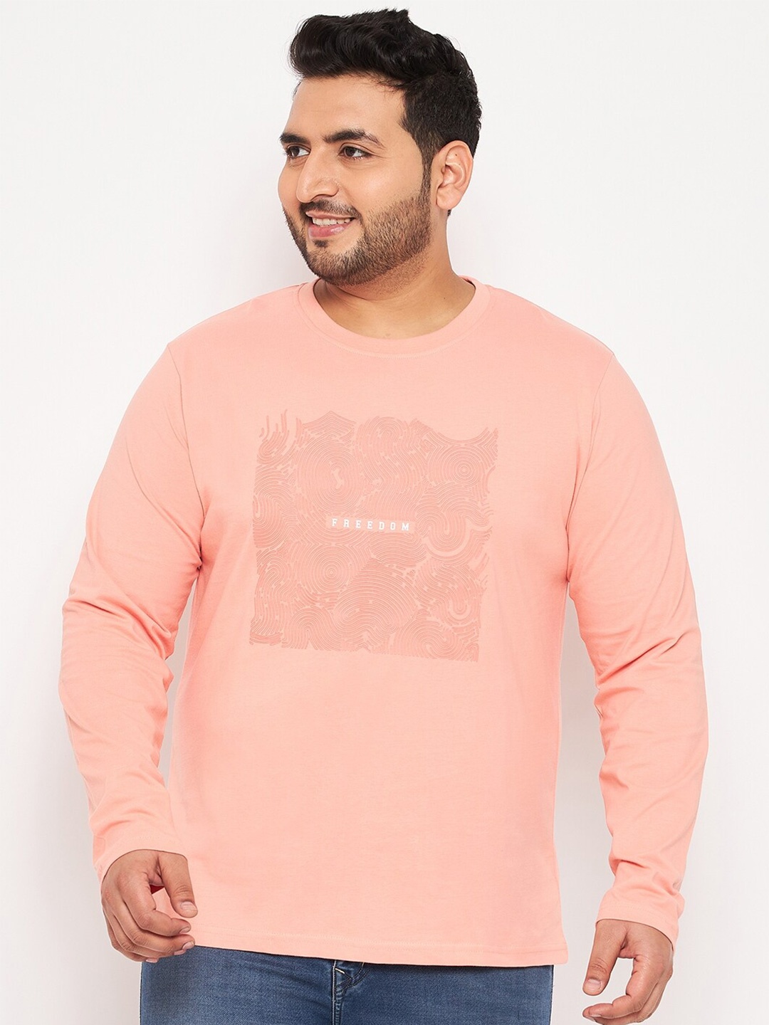 

Club York Plus Size Typography Printed Cotton T-shirt, Peach