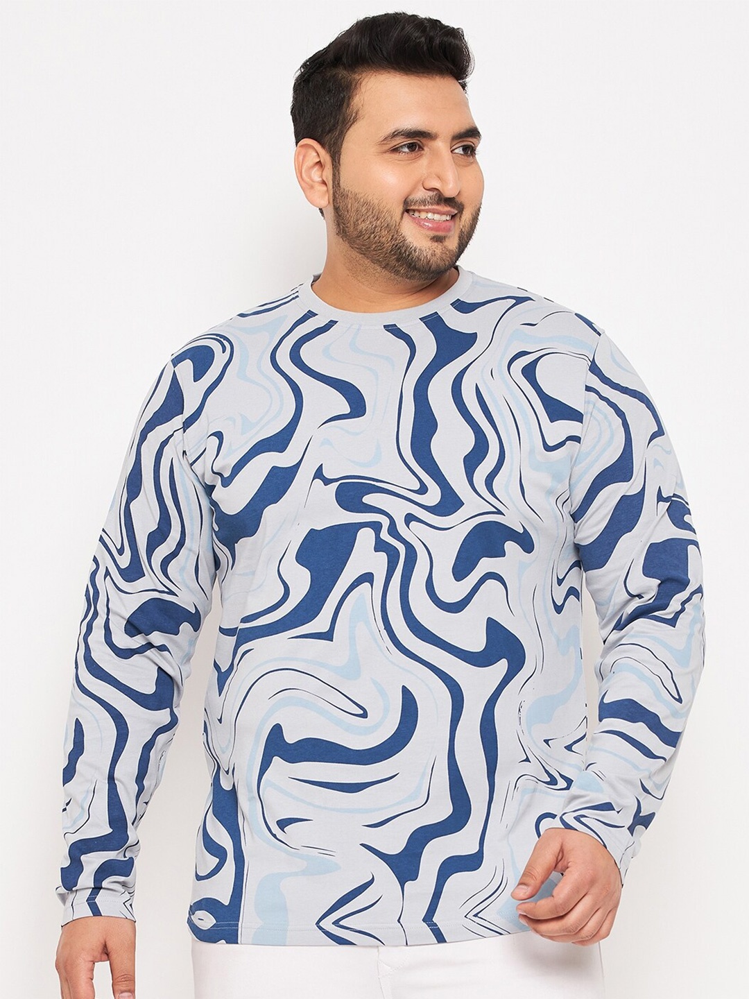 

Club York Plus Size Abstract Printed Cotton T-shirt, Grey