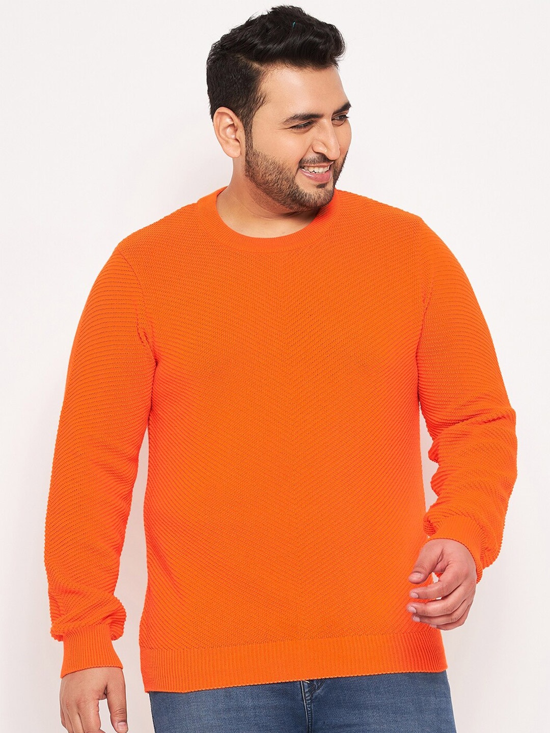 

Club York Plus Size Round Neck Long Sleeve Cotton Pullover Sweater, Orange