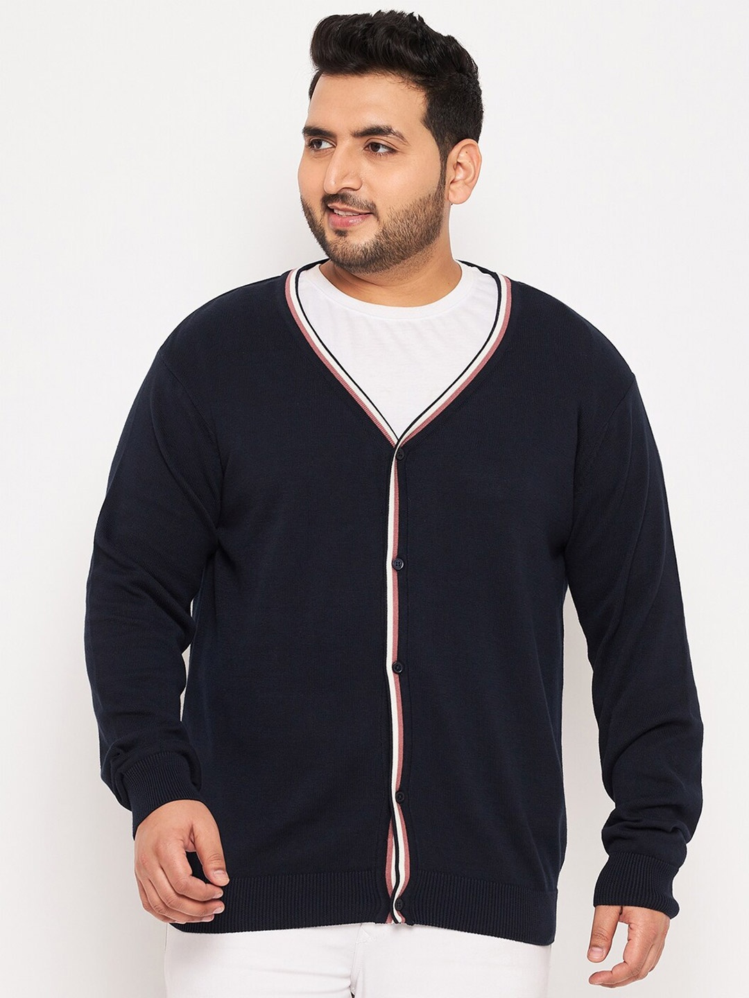 

Club York Plus Size V-Neck Cotton Cardigan, Navy blue