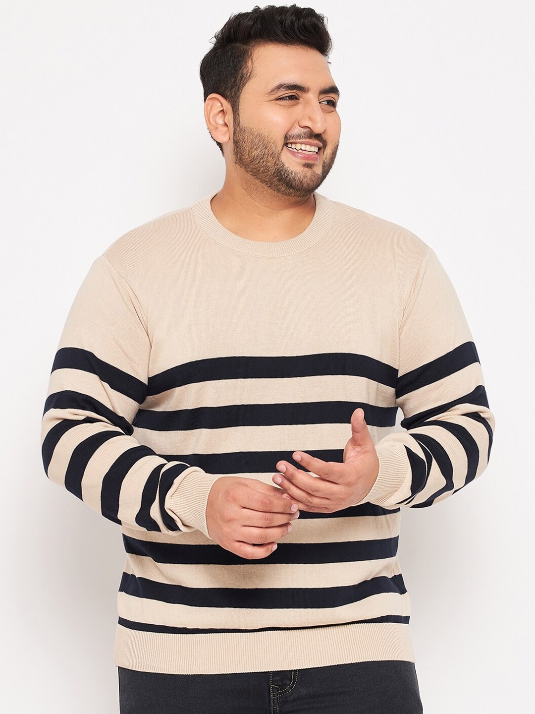 

Club York Plus Size Striped Cotton Pullover, Khaki