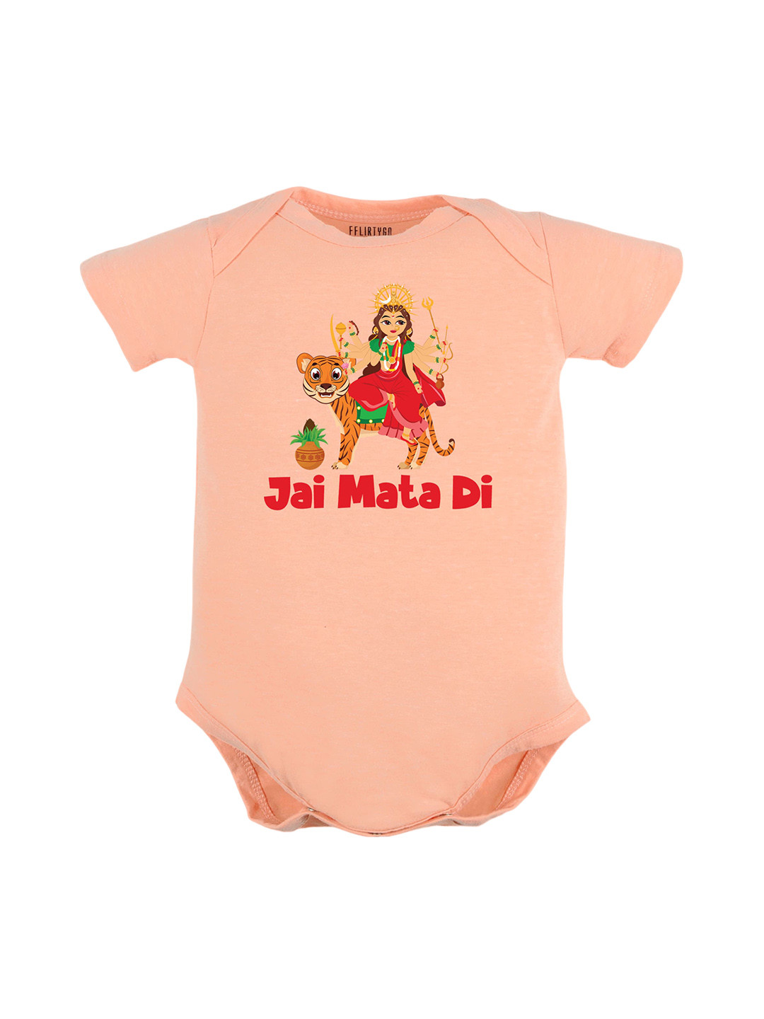 

FFLIRTYGO Infants Pure Cotton Durga Puja Special Printed Bodysuit, Peach