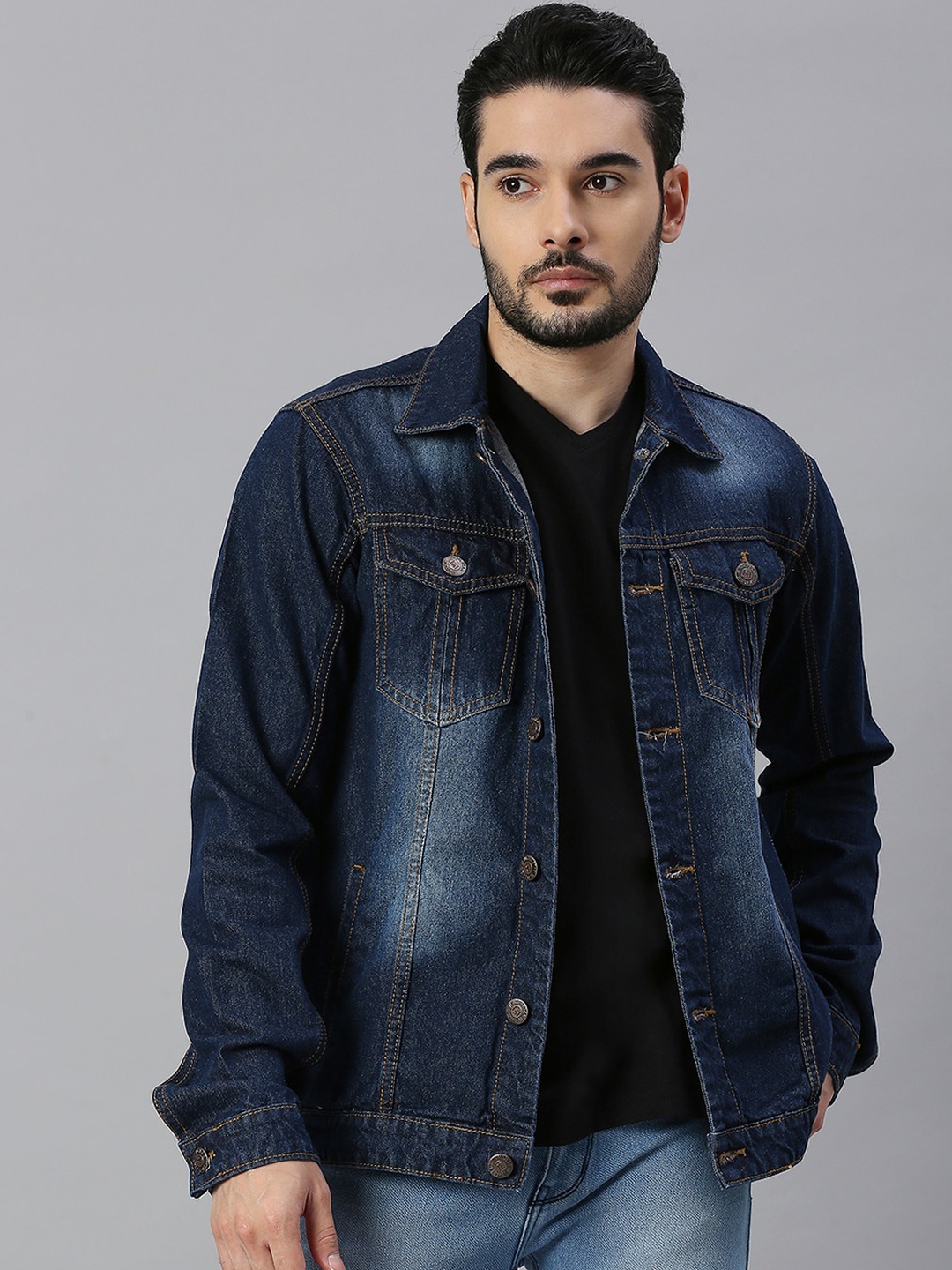 

High Star Men Blue Washed Outdoor Denim Jacket