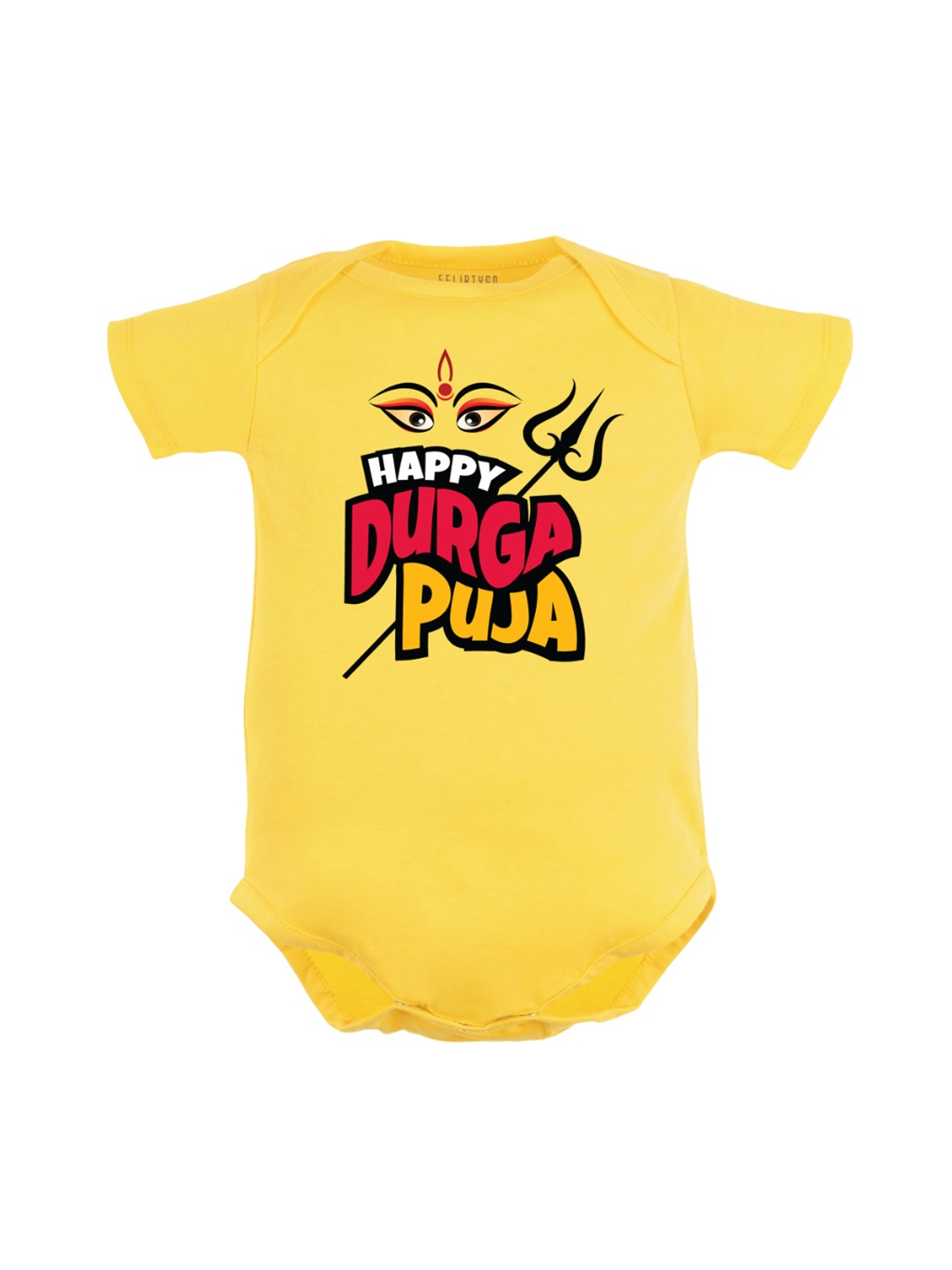 

FFLIRTYGO Infants Durga Puja Special Printed Pure Cotton Bodysuit, Yellow