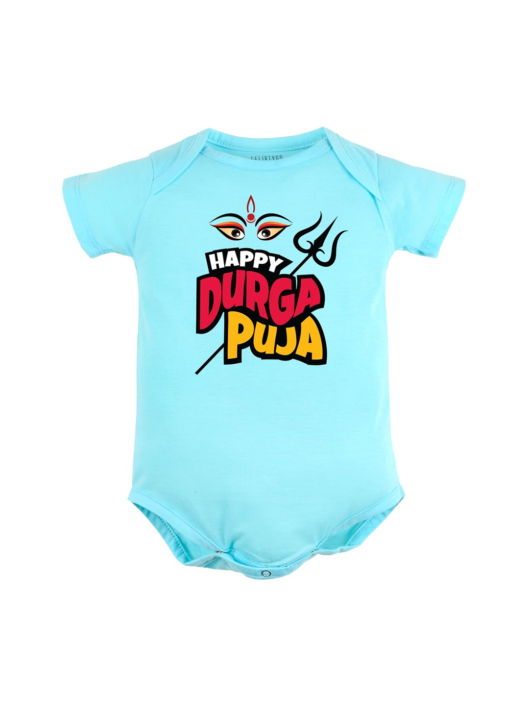 

FFLIRTYGO Infant Kids Durga Puja Special Printed Pure Cotton Bodysuit, Turquoise blue