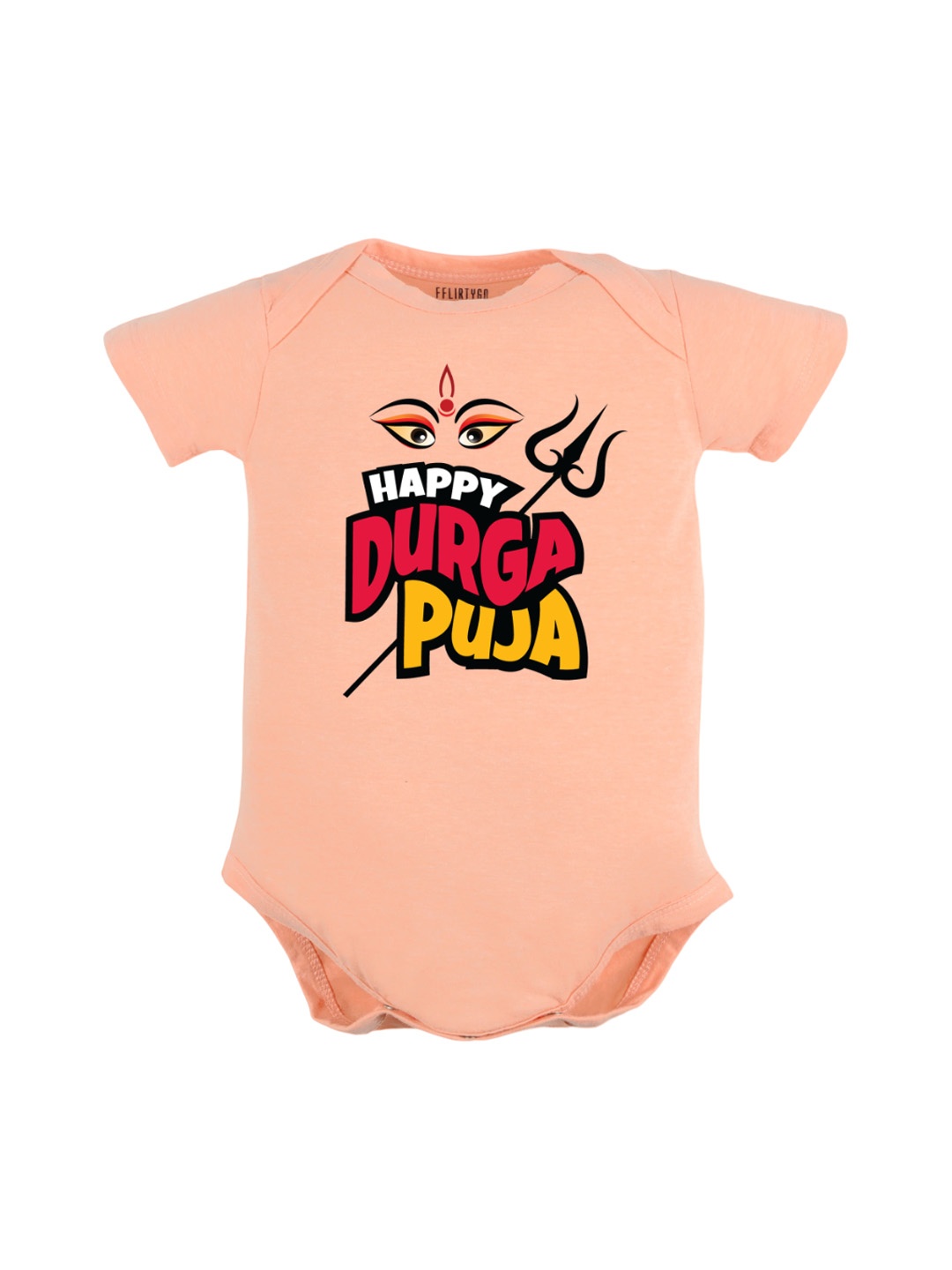

FFLIRTYGO Infant Kids Durga Puja Special Printed Pure Cotton Bodysuit, Peach