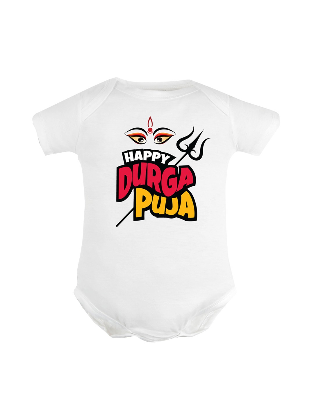 

FFLIRTYGO Infants Durga Puja Special Printed Pure Cotton Bodysuit, White