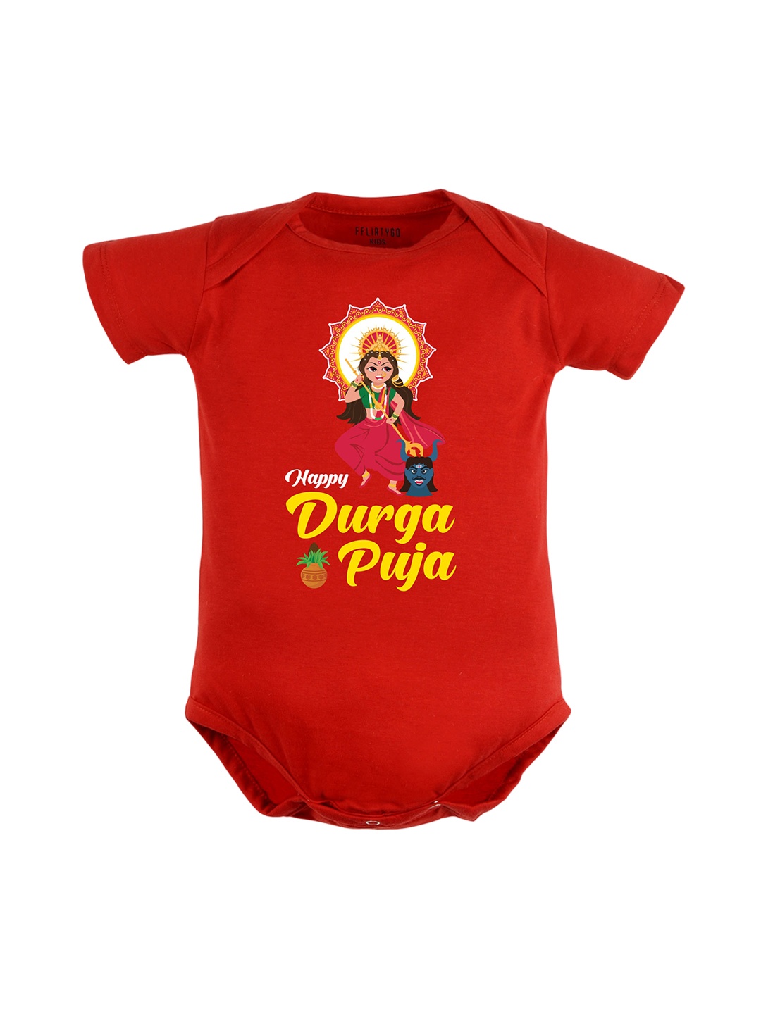 

FFLIRTYGO Infants Kids Durga Puja & Navratri Special Pure Cotton Bodysuit, Red