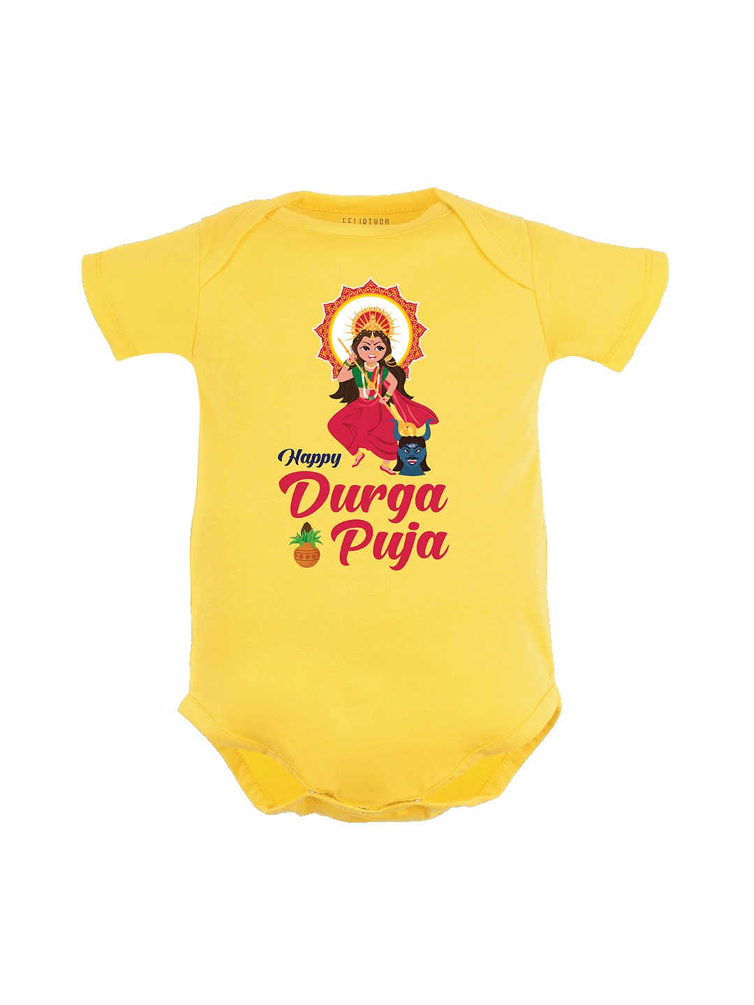 

FFLIRTYGO Infants Durga Puja Special Printed Pure Cotton Bodysuit, Yellow