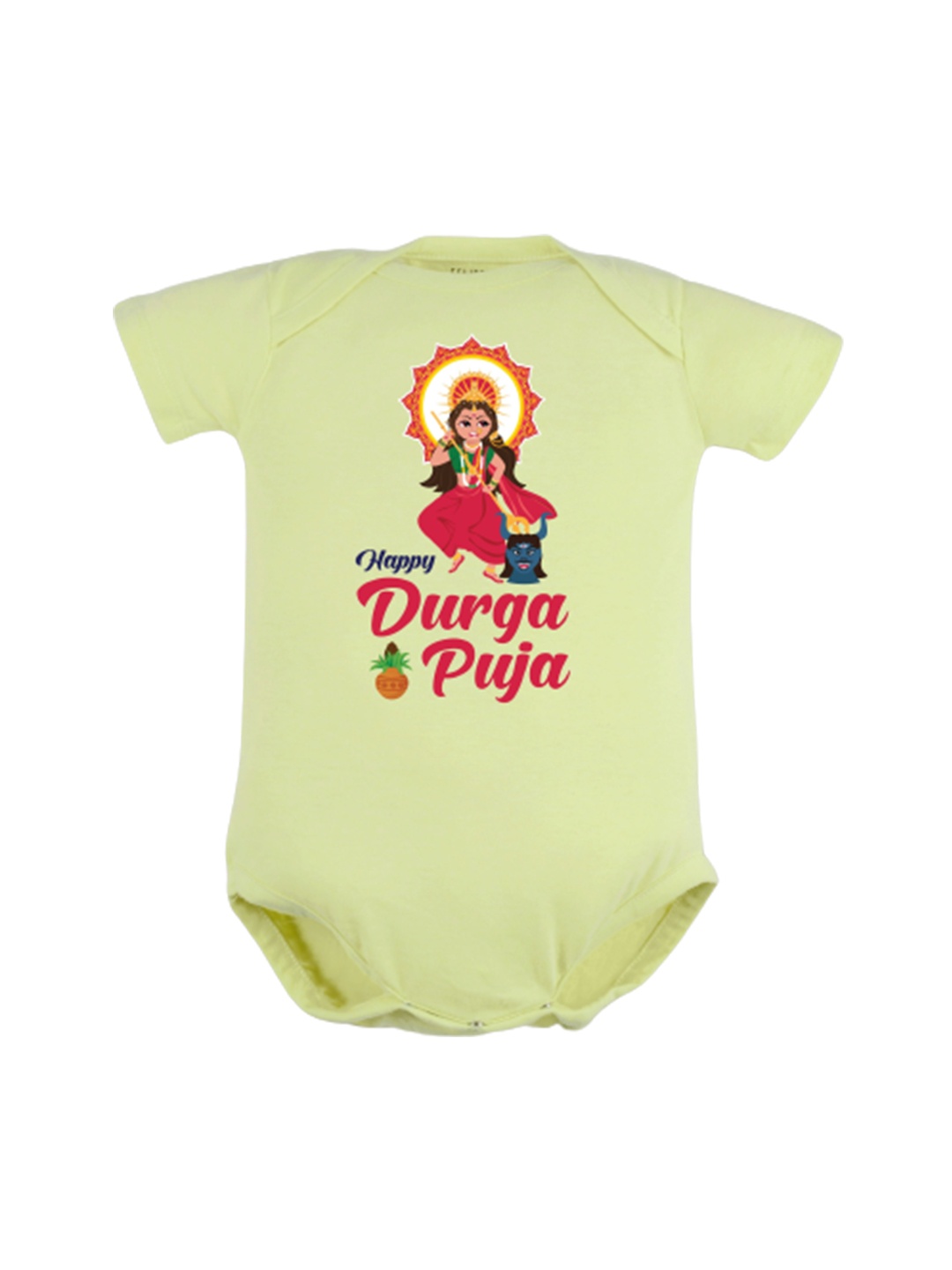 

FFLIRTYGO Infant Kids Durga Puja Special Printed Pure Cotton Bodysuit, Green