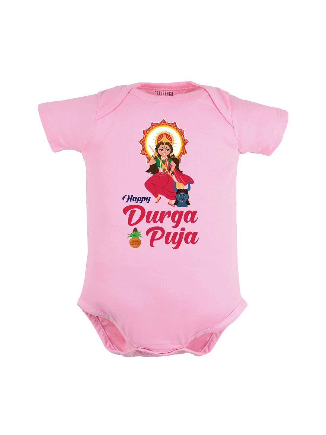 

FFLIRTYGO Infants Durga Puja Special Printed Pure Cotton Bodysuit, Pink