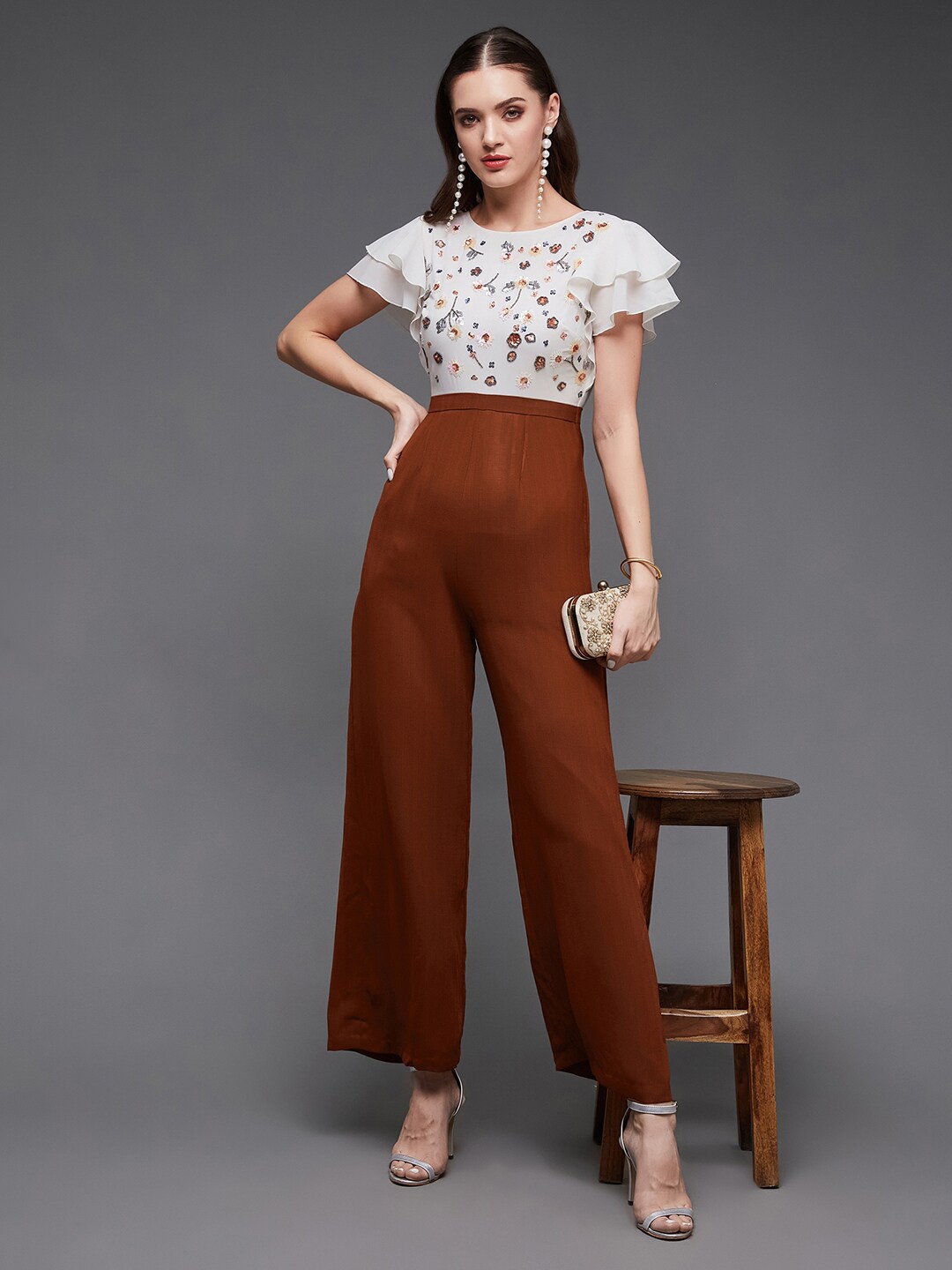 

Miss Chase Embellished Frilled Jumpsuit, Rust