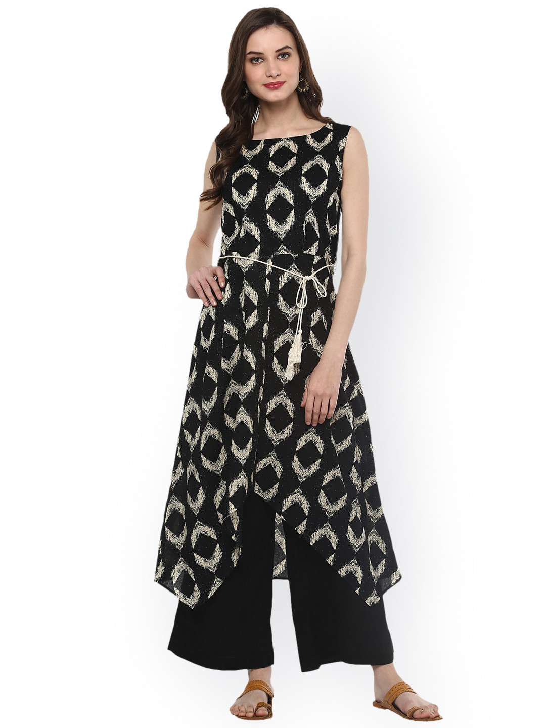 

Pannkh Women Black & Beige Printed A-Line Kurta