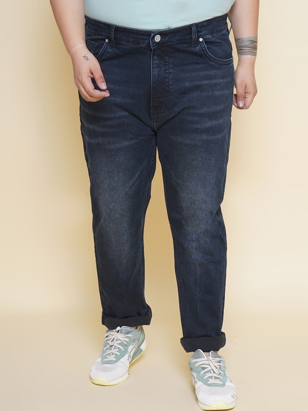 

John Pride Men Jean Regular Fit Mid-Rise Light Fade Cotton Stretchable Jeans, Navy blue