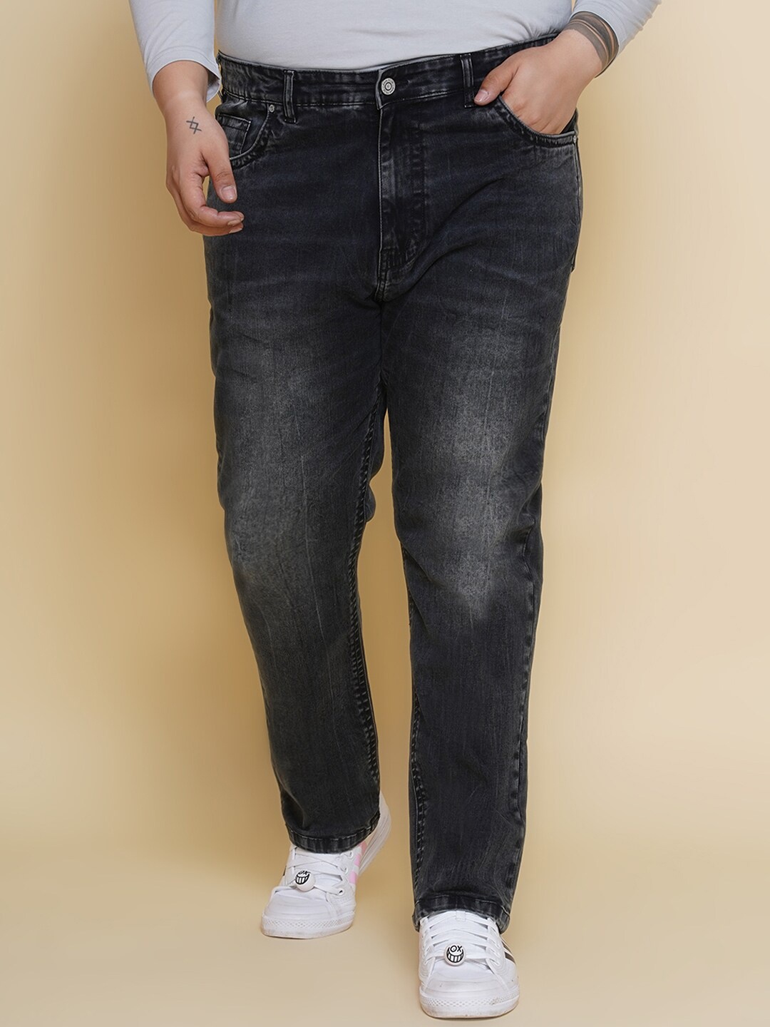 

John Pride Plus Size Men Jean Mid-Rise Clean Look Stretchable Jeans, Black