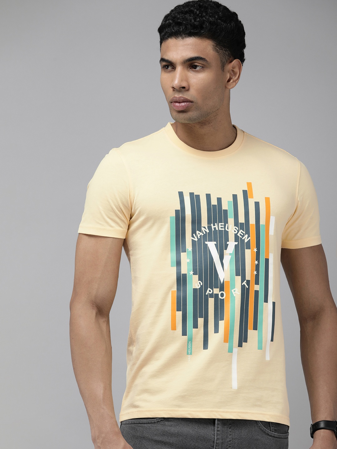 

Van Heusen Sport Printed Pure Cotton Slim Fit T-shirt, Yellow