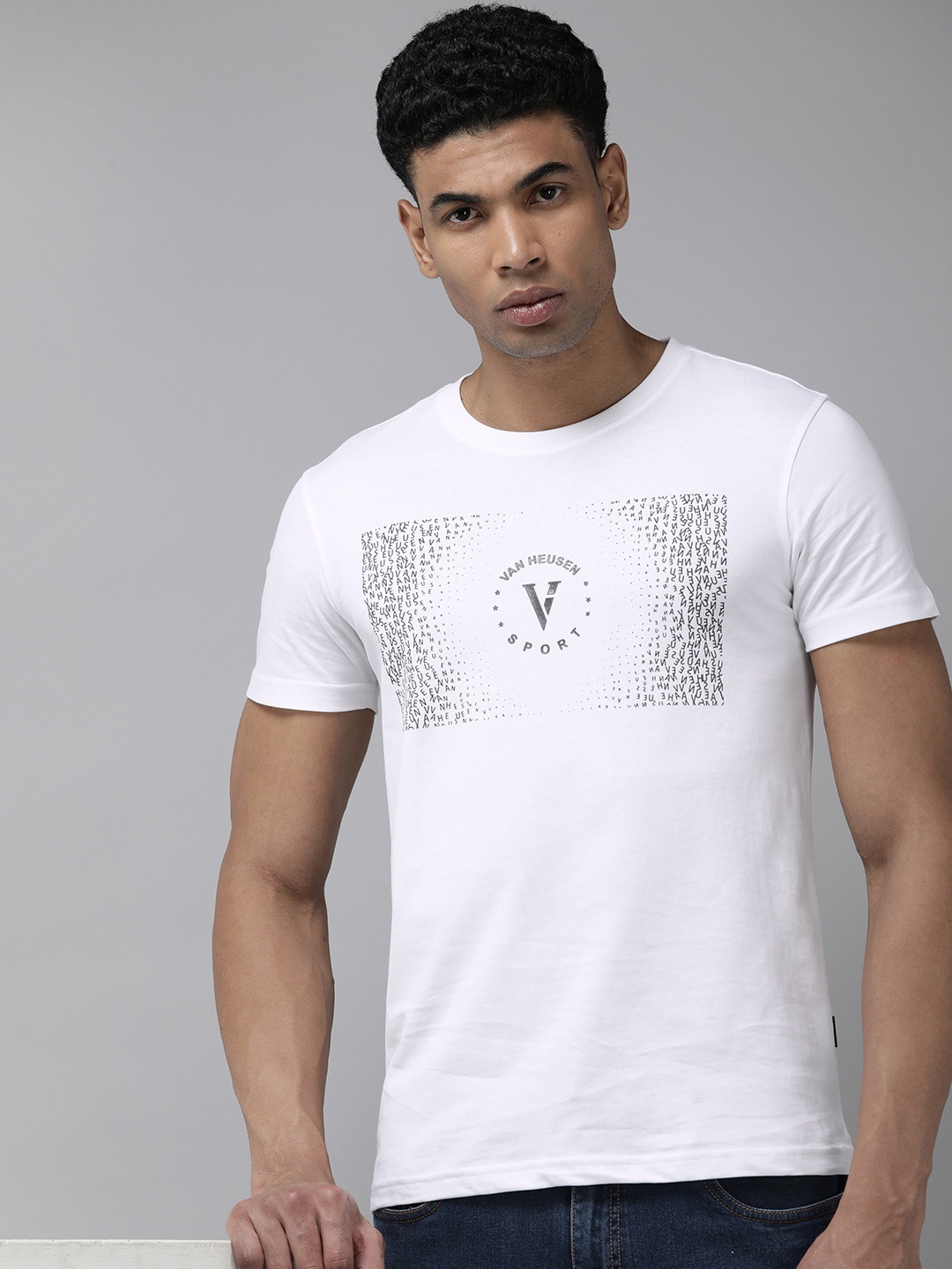 

Van Heusen Sport Brand Logo Printed Pure Cotton Slim Fit T-shirt, White