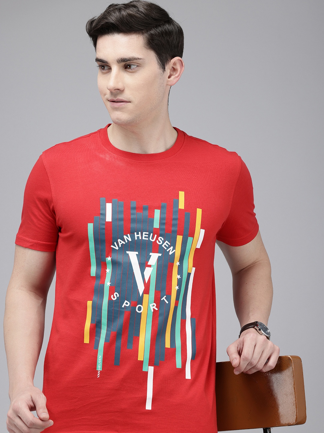 

Van Heusen Sport Slim Fit Graphic Printed Pure Cotton T-shirt, Red