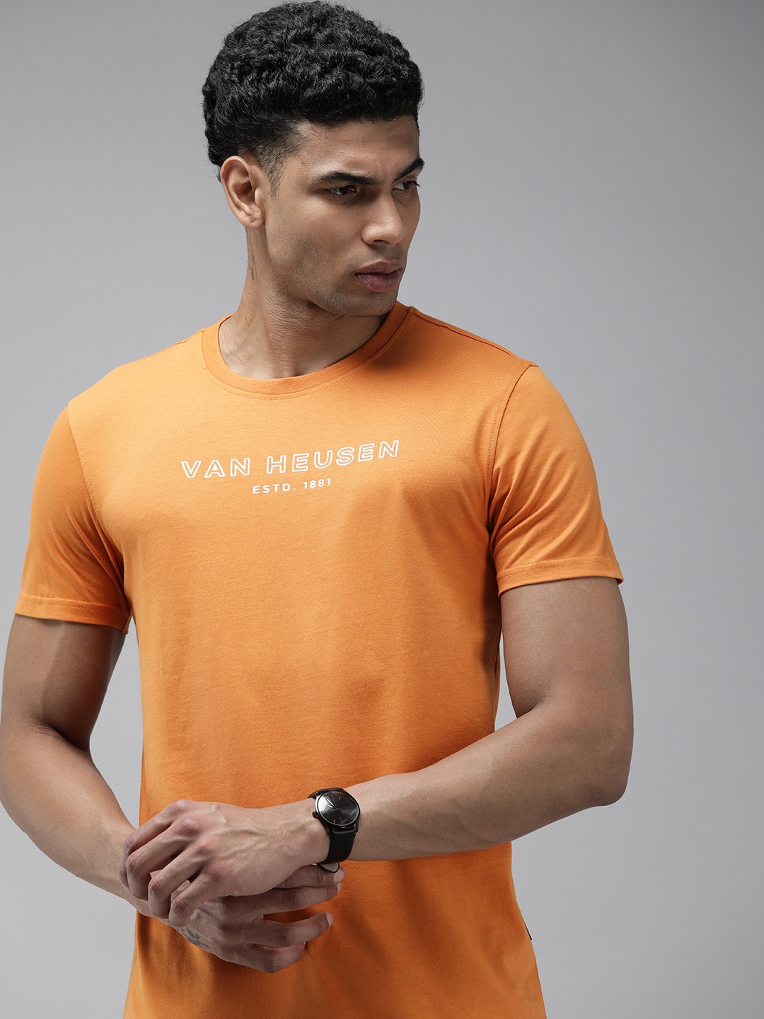 

Van Heusen Sport Pure Cotton Brand Logo Printed Slim Fit T-shirt, Rust