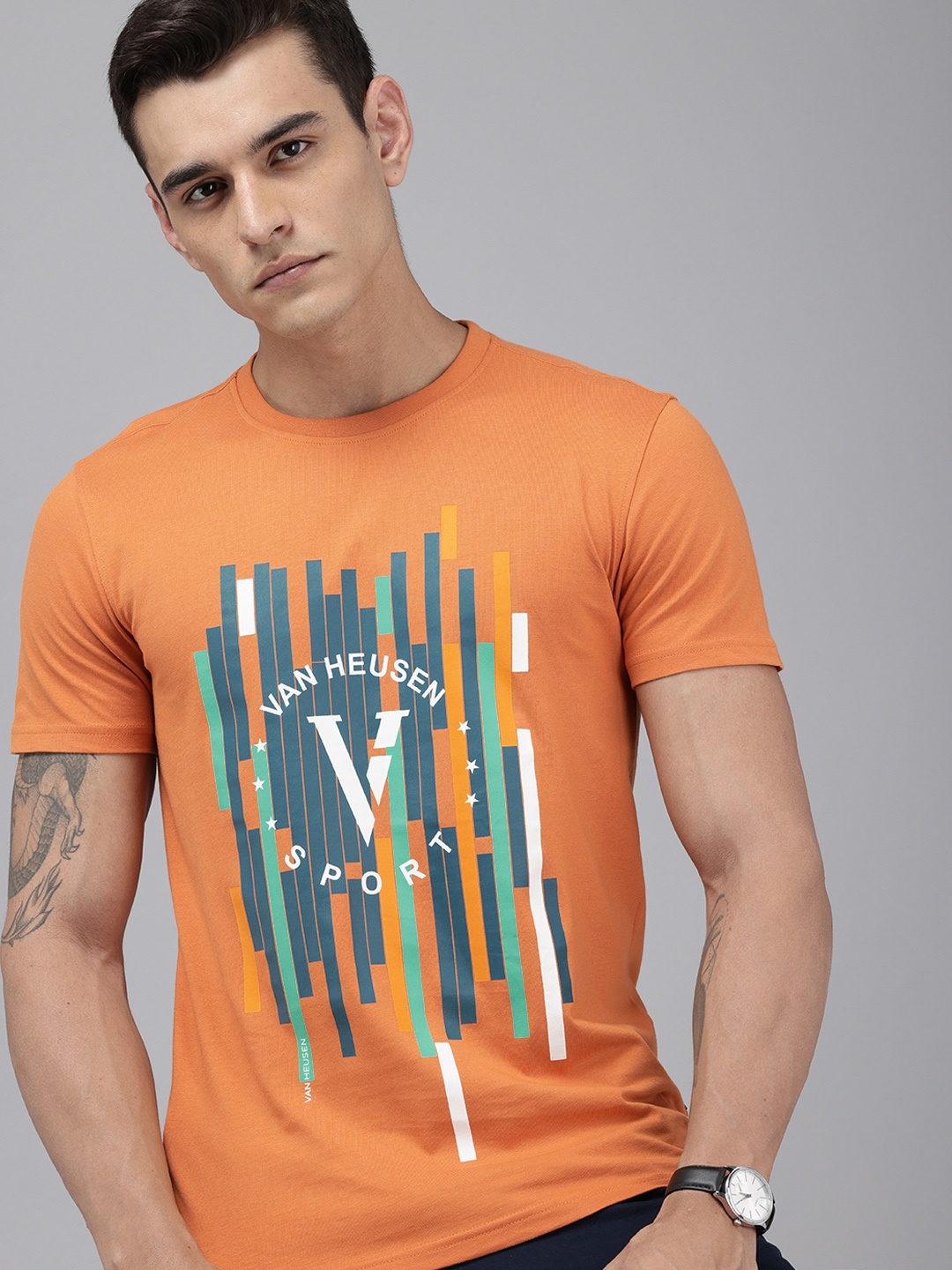 

Van Heusen Sport Slim Fit Graphic Printed Pure Cotton T-shirt, Orange