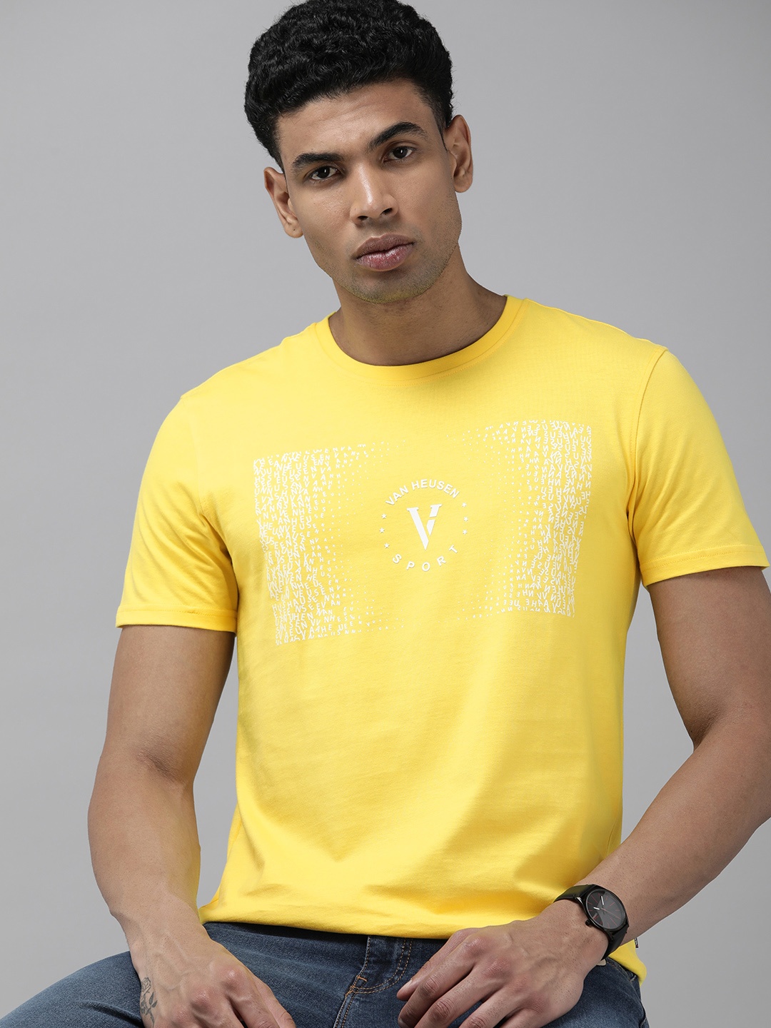 

Van Heusen Sport Brand Logo Printed Pure Cotton Slim Fit T-shirt, Yellow