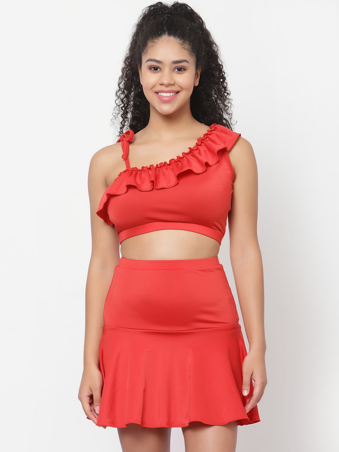 

CUKOO Padded Top With Skirt Swim Set, Red