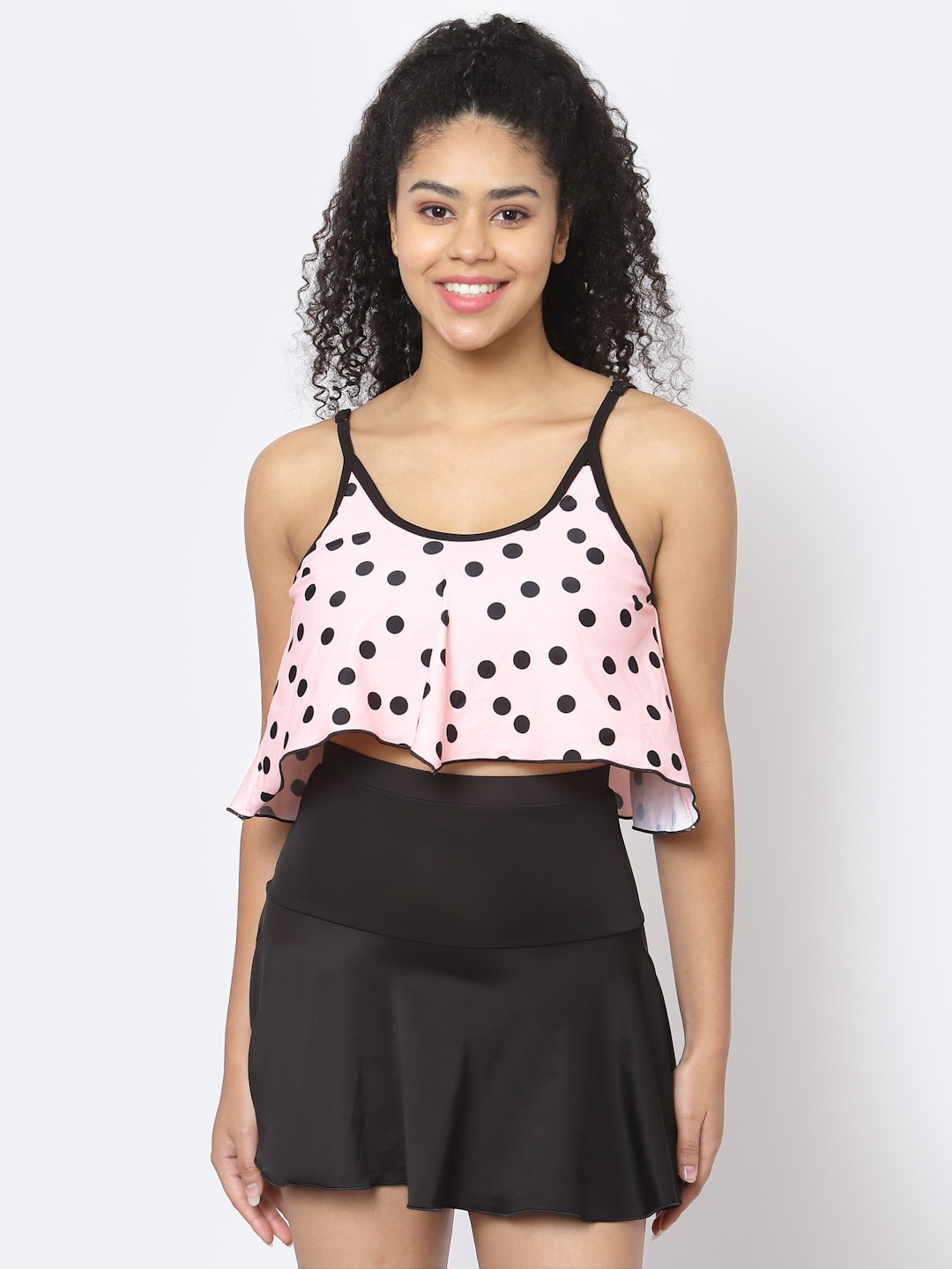 

CUKOO Polka-Dot Printed Padded Top With Skirt Swim Set, Peach