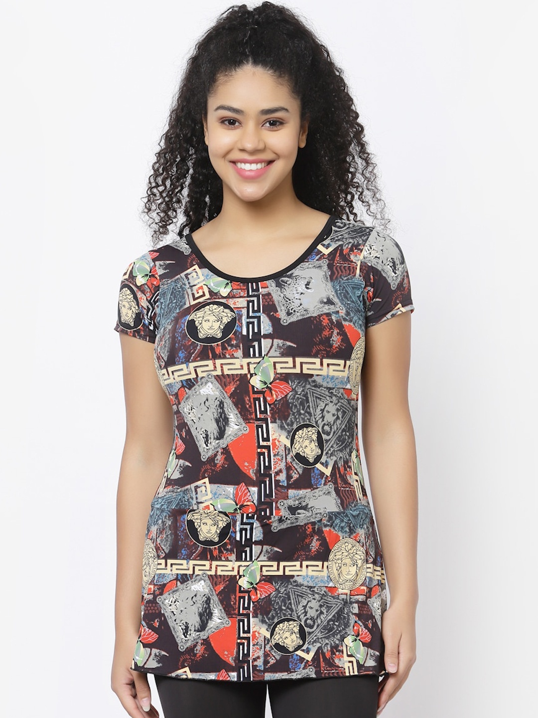 

CUKOO Abstract Printed Padded Tunic With Shorts Swim Set, Black