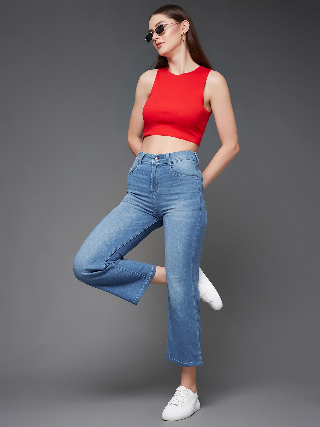 

Miss Chase Women Wide Leg Clean Look Light Fade Jeans, Blue