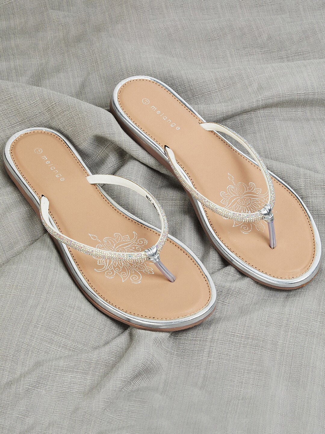 

Melange by Lifestyle Embellished Open Toe Flats, Silver