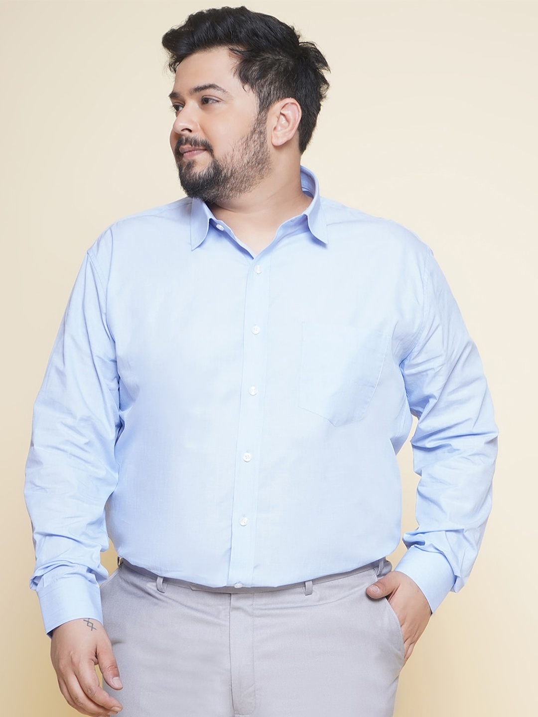 

John Pride Plus SIze Spread Collar Pure Cotton Formal Shirt, Navy blue