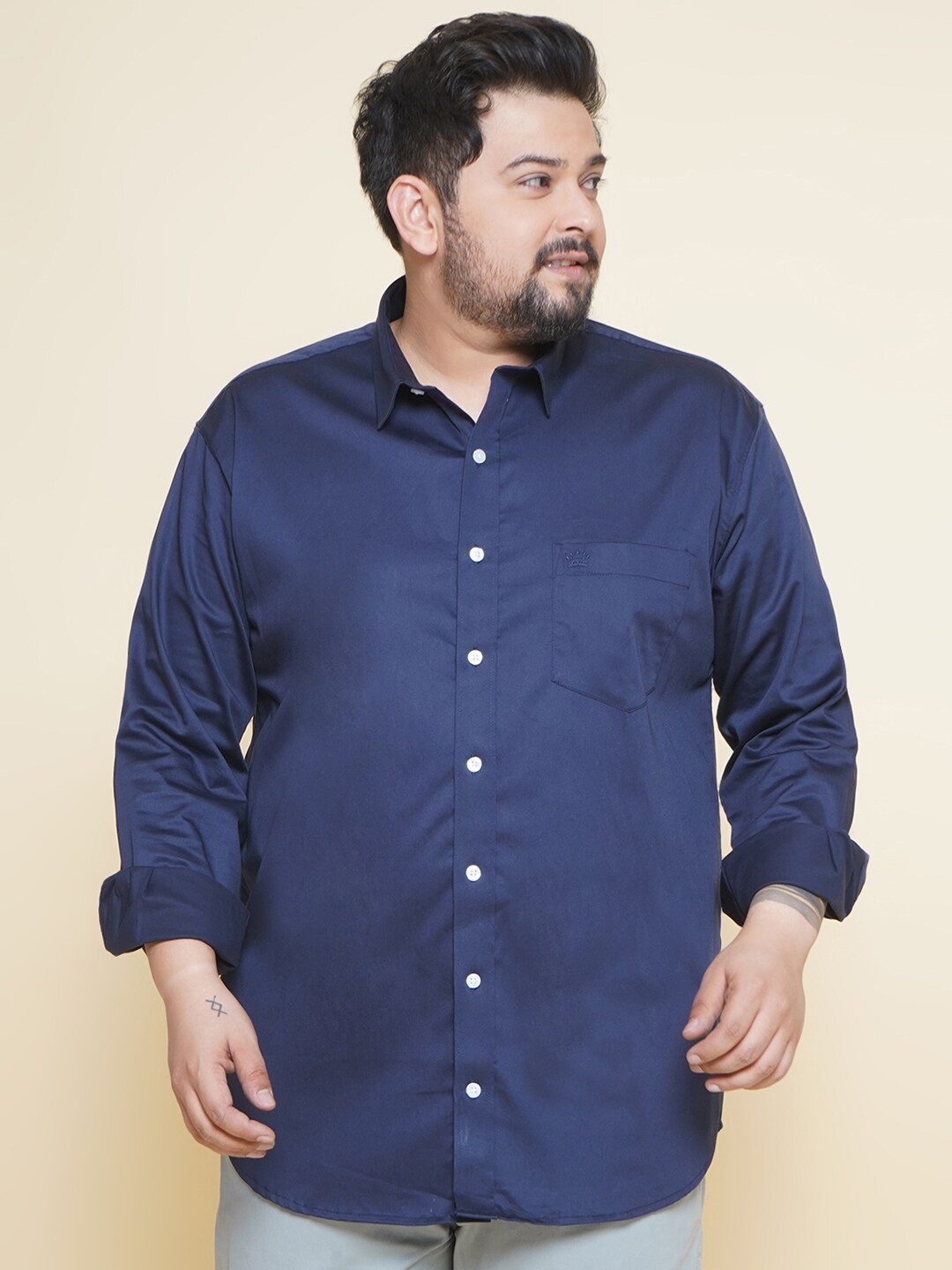 

John Pride Plus SIze Spread Collar Casual Shirt, Blue