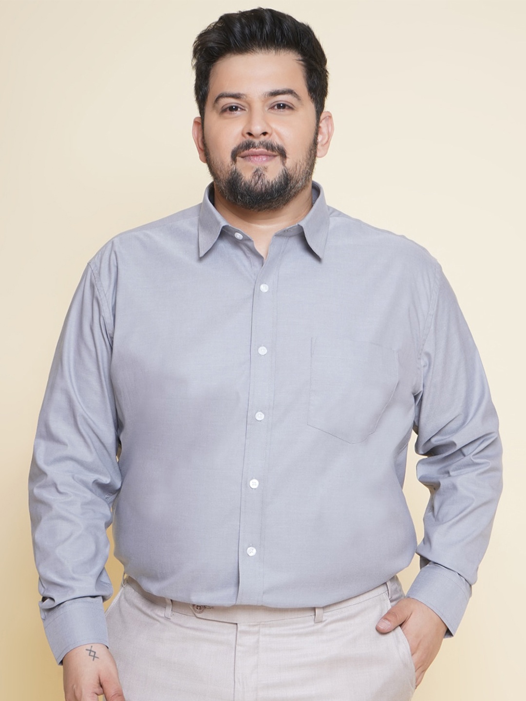 

John Pride Plus SIze Spread Collar Pure Cotton Formal Shirt, Grey