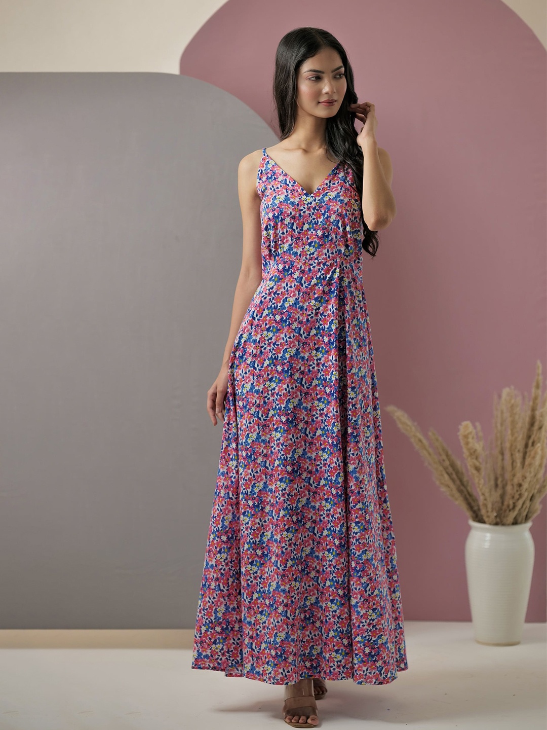 

FEATHERS CLOSET Floral Print Maxi Dress, Pink