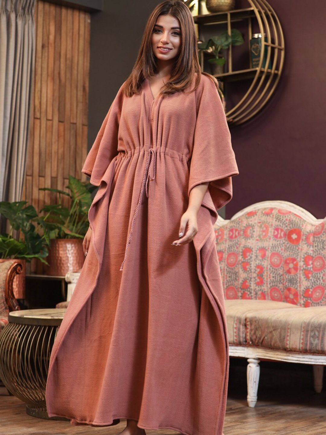 

FEATHERS CLOSET Woollen Kaftan Maxi Nightdress, Rust