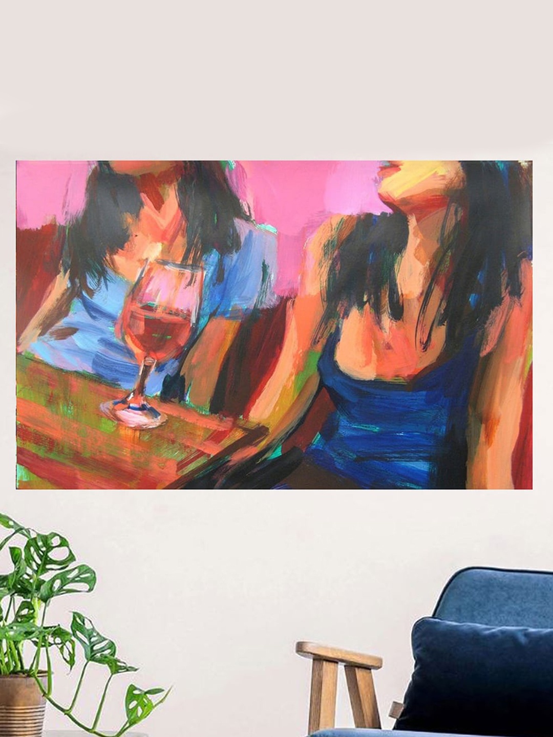 

Gallery99 Pink & Blue Lady Oil Painted Canvas Rolled Unframed Wall Art