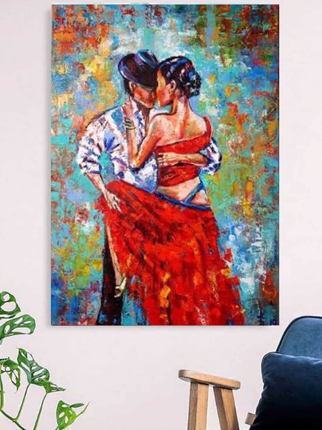 

Gallery99 Red & Blue Couple Dance Oil Painted Canvas Rolled Unframed Wall Art