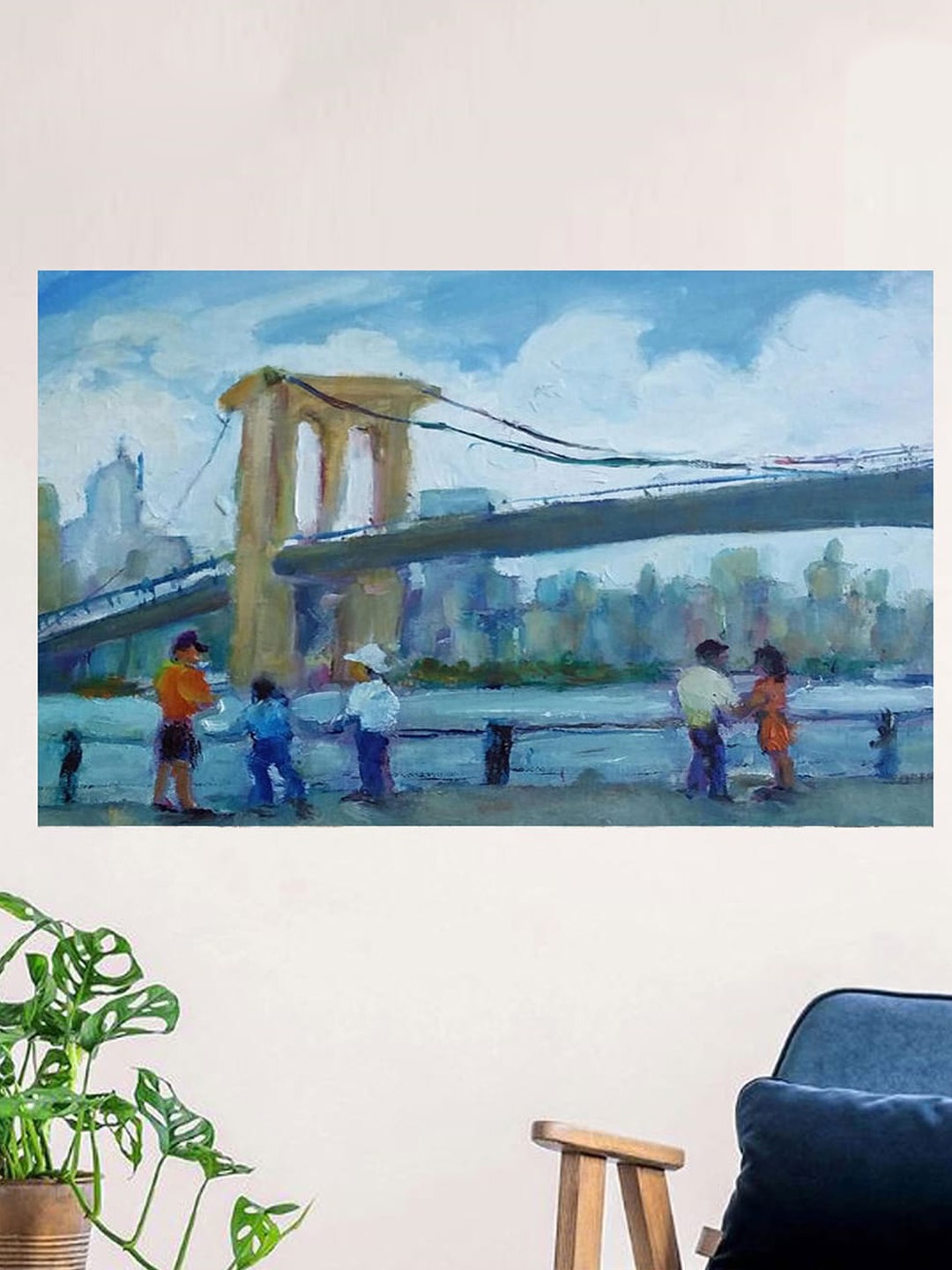 

Gallery99 Blue & Beige Bridge View Oil Painted Canvas Rolled Unframed Wall Art