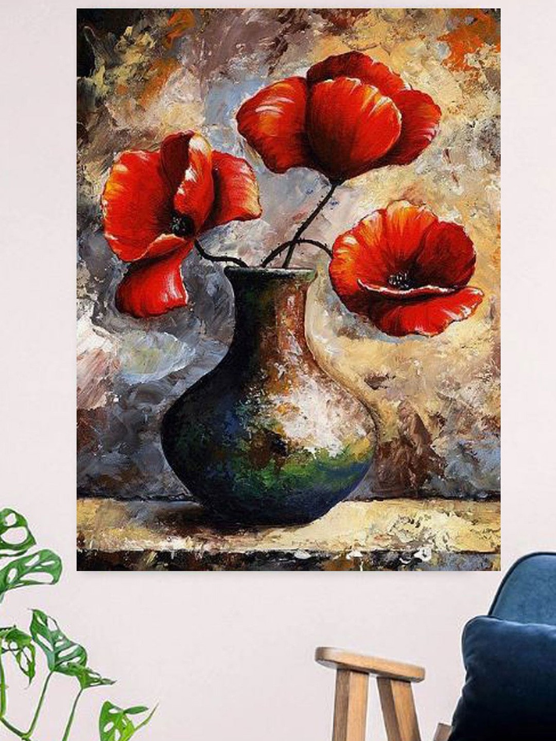 

Gallery99 Orange Pot With Flowers Oil Painted Canvas Rolled Unframed Wall Art
