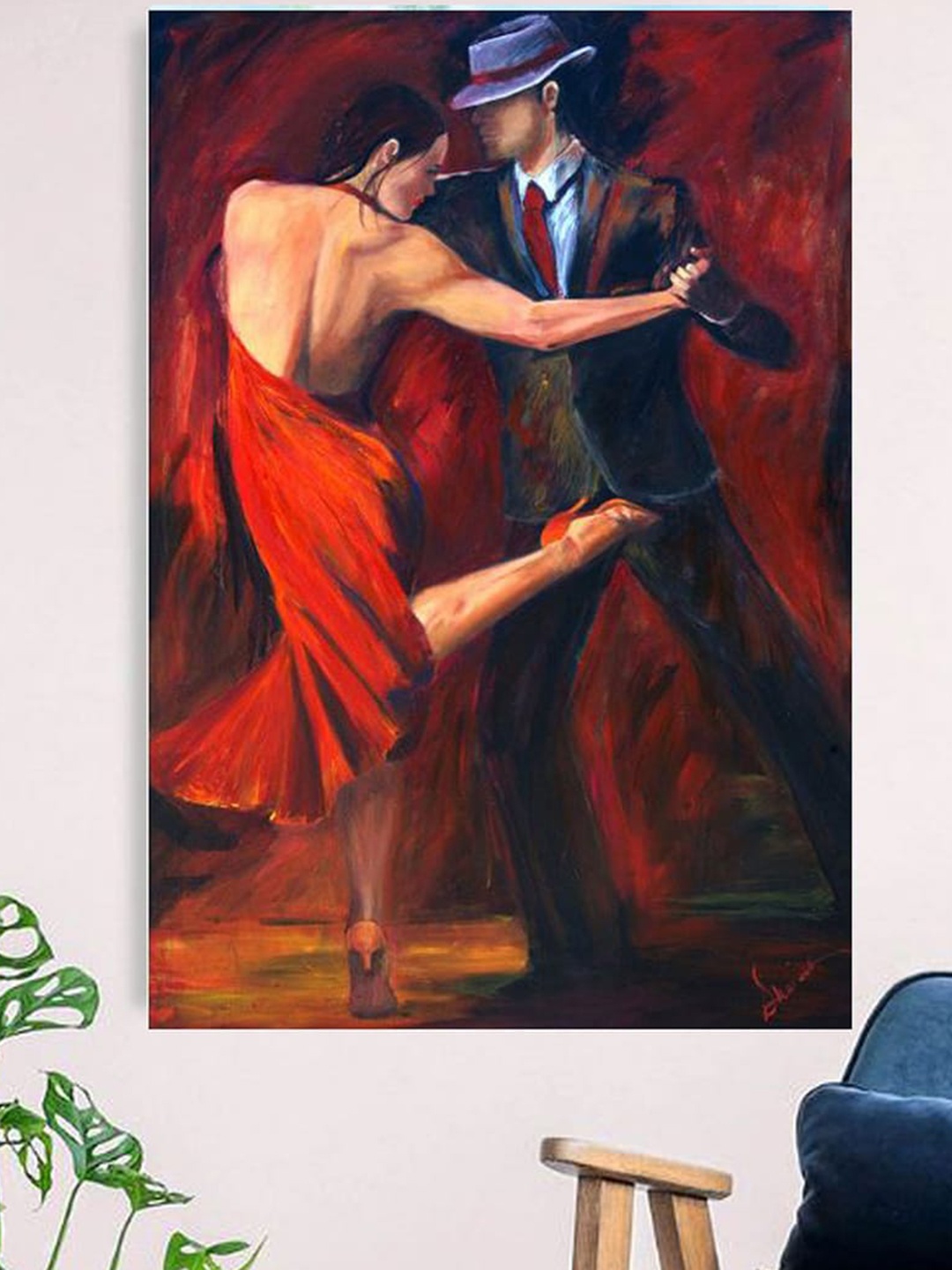 

Gallery99 Red & Blue Dancing Couple Oil Painted Canvas Rolled Unframed Wall Art