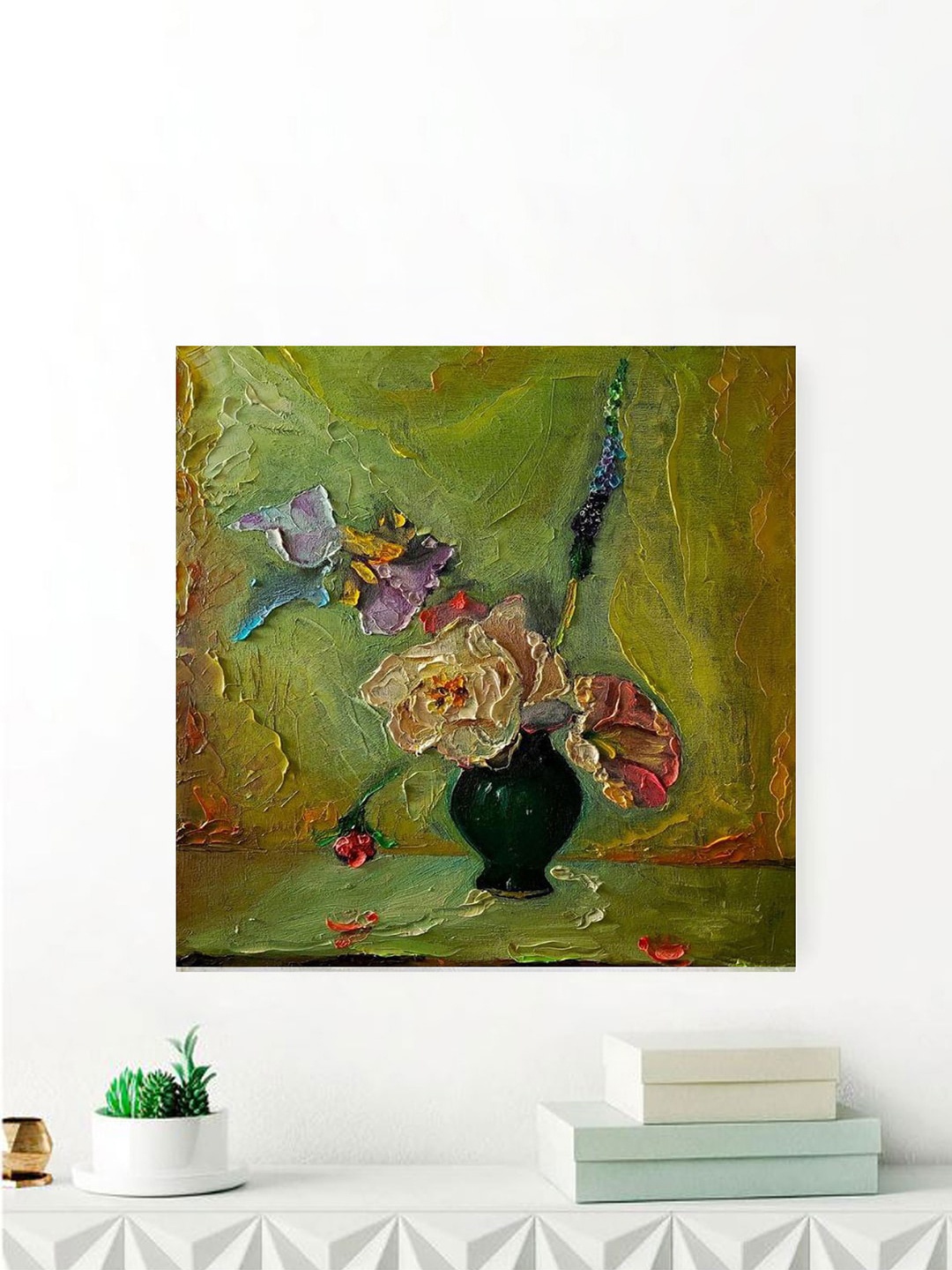 

Gallery99 Green Flower Pot Oil Painted Canvas Rolled Unframed Wall Art