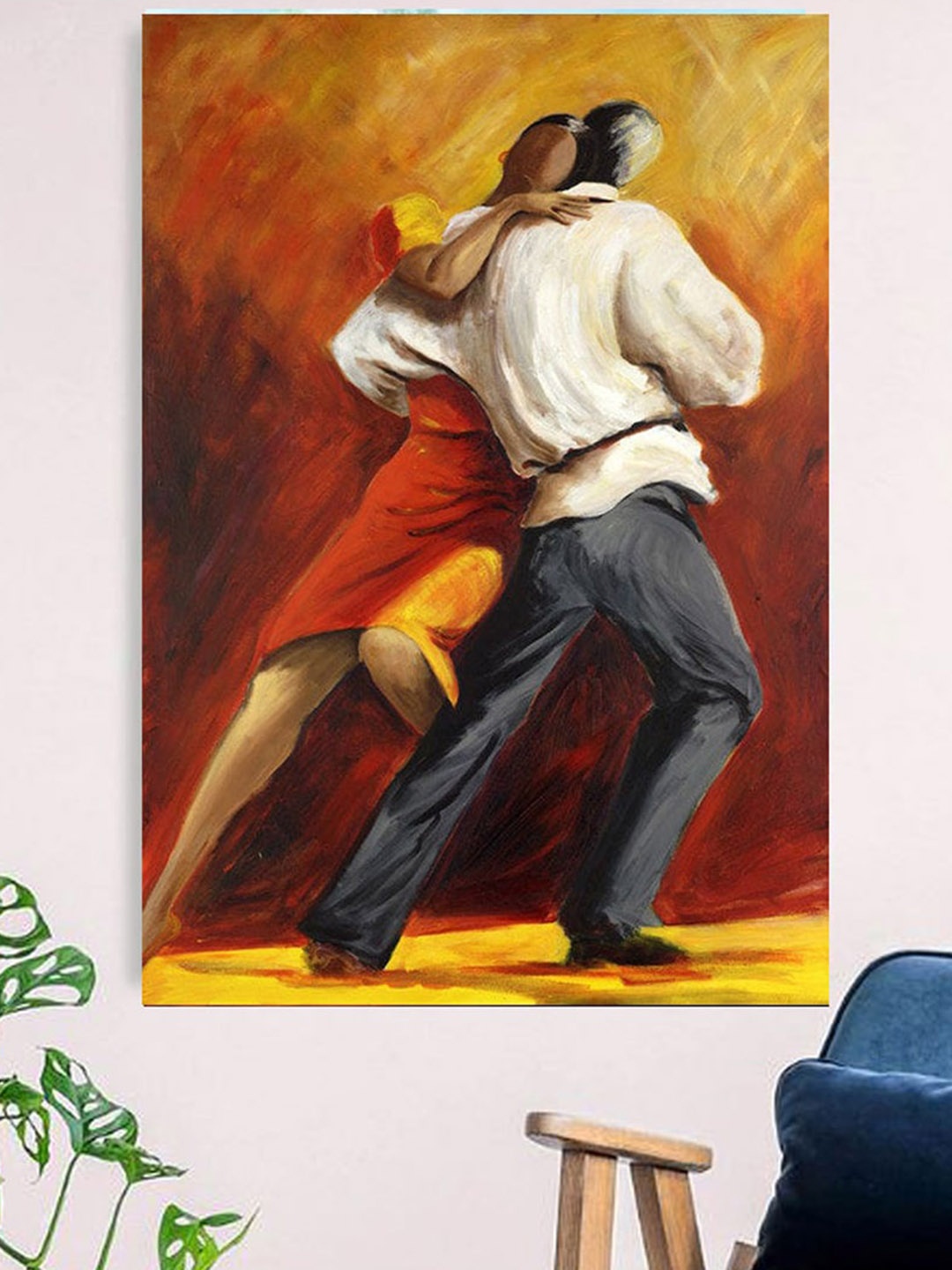 

Gallery99 Orange & Beige Couple Dancing Oil Painted Canvas Rolled Unframed Wall Art