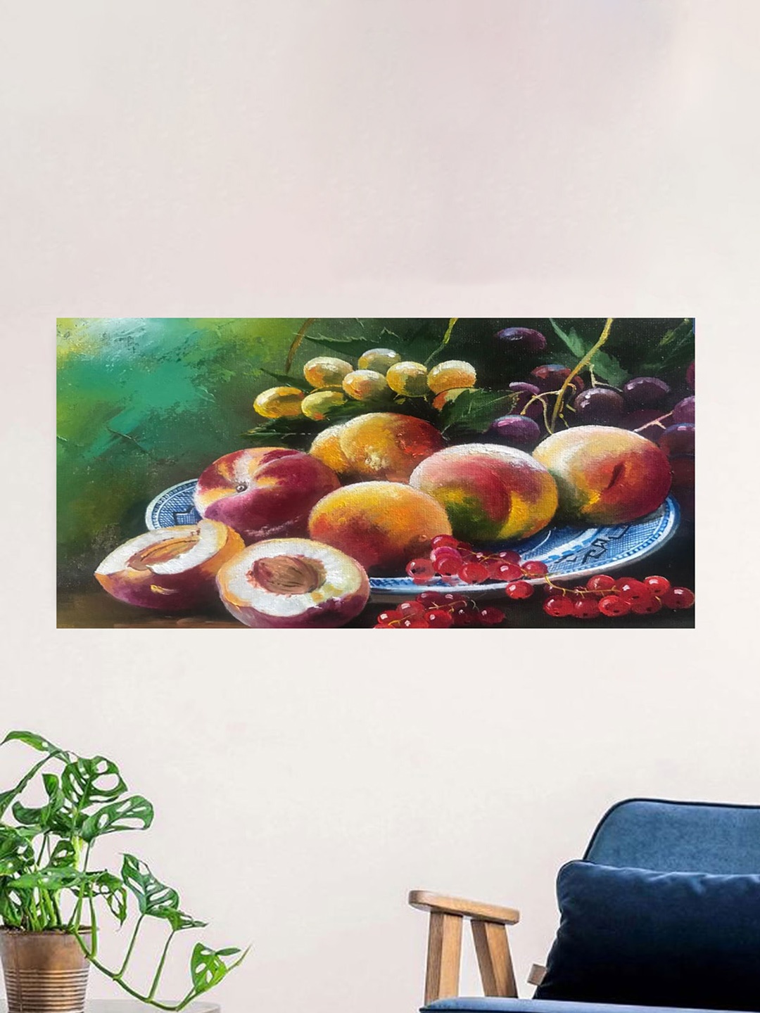 

Gallery99 Peach & Green Multi Fruits Oil Painted Canvas Rolled Unframed Wall Art