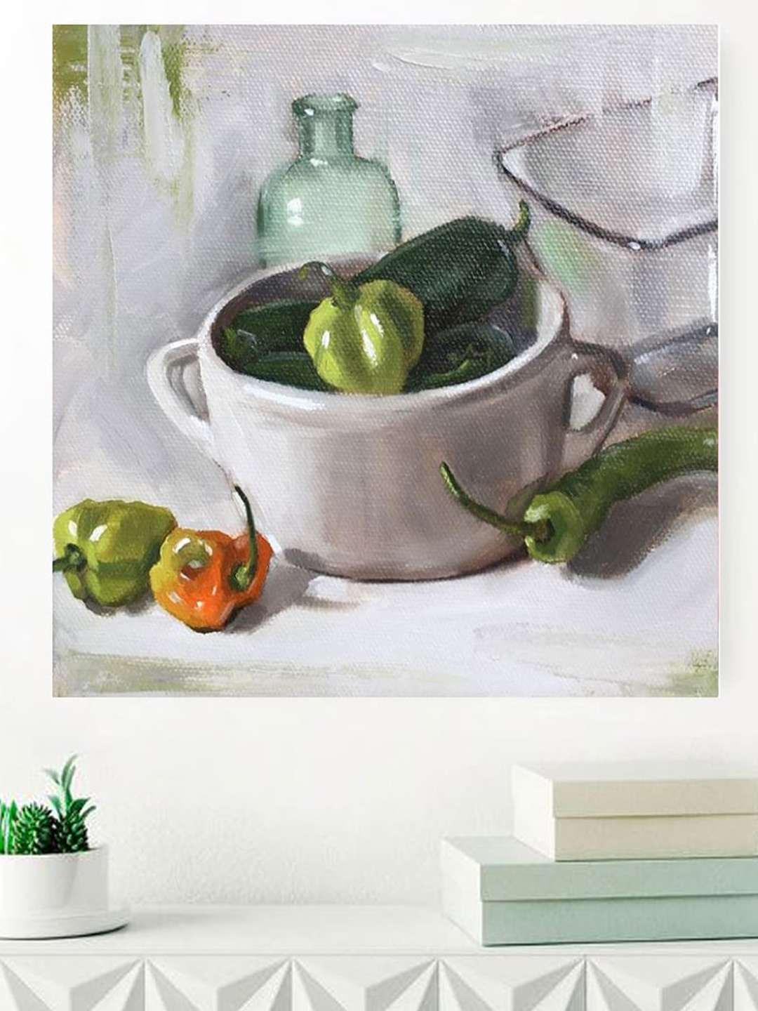 

Gallery99 White & Green Vegetables Oil Painted Canvas Rolled Unframed Wall Art