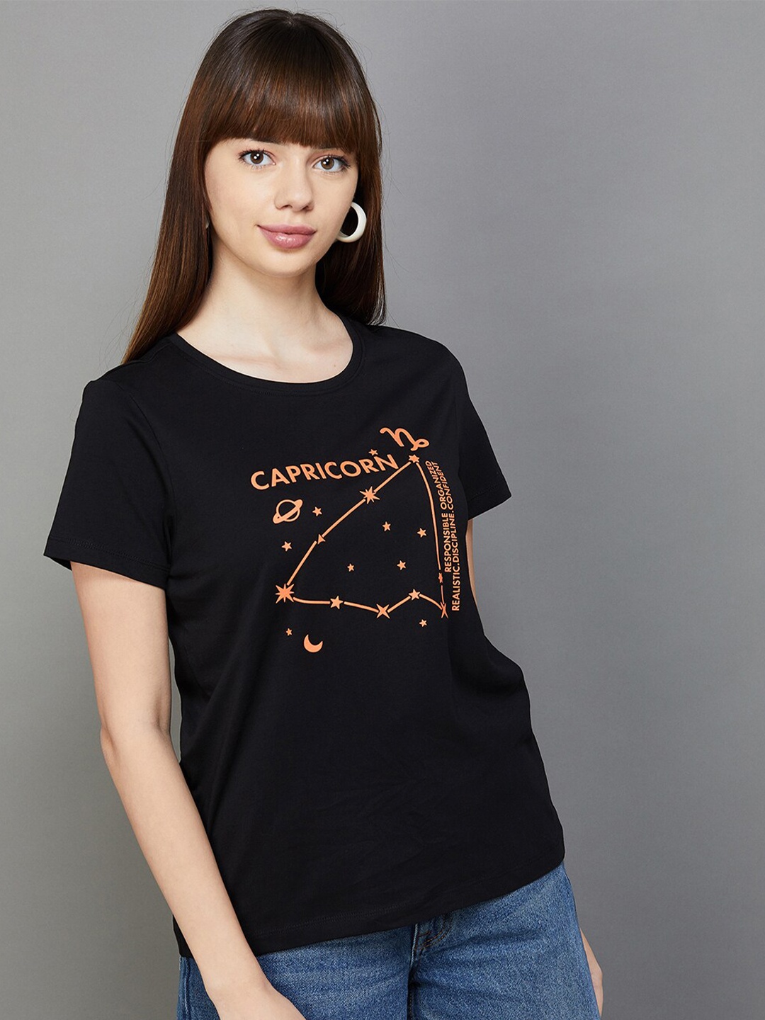 

Fame Forever by Lifestyle Typography Printed Pure Cotton Top, Black