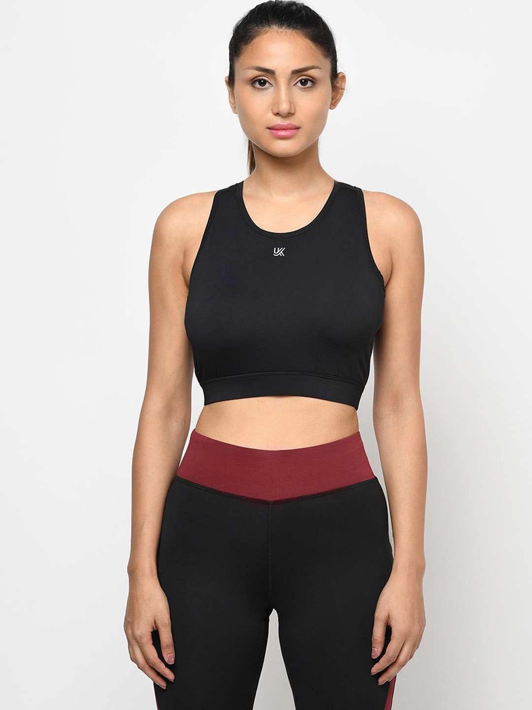 

URKNIT Women Workout Padded Non-Wired Bra with High-Rise Tights, Black
